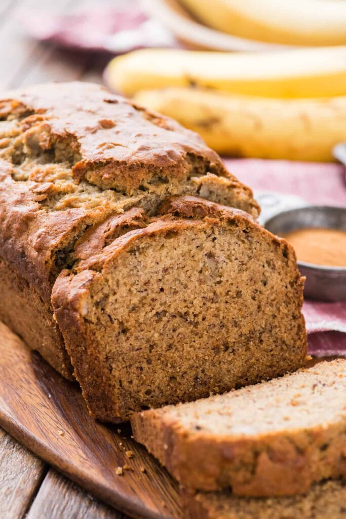 Freshly baked Hawaiian banana bread with tropical ingredients like pineapple and coconut.