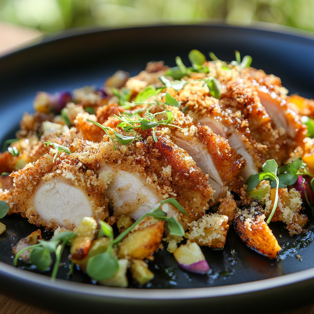 Golden crispy fried chicken on a plate.