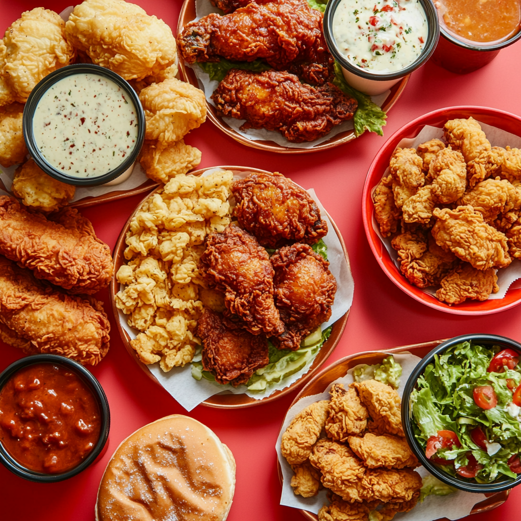 Popeyes fried chicken meal with mashed potatoes and biscuits
